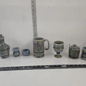 Musical Beer Stein, Pottery Decanter Set & misc. pcs.