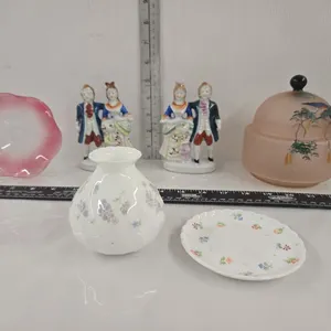 Wedgewood pcs., Occupied Japan ornaments, Glass Covered Dish