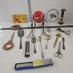 Silver Spoon Strainer, Hohner Harmonica & Candle Snuffer, Slicer