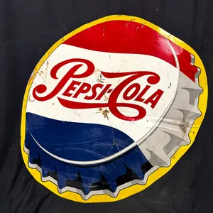 VINTAGE PEPSI-COLA EMBOSSED METAL BOTTLE CAP SIGN 4FT DIAMETER