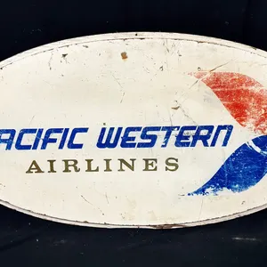 PACIFIC WESTERN AIRLINES OVAL WOODEN SIGN 3.5FT X 2FT