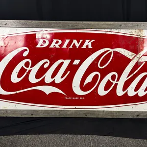 GIANT METAL COCA-COLA SIGN IN WOODEN FRAME 10FT X 4FT