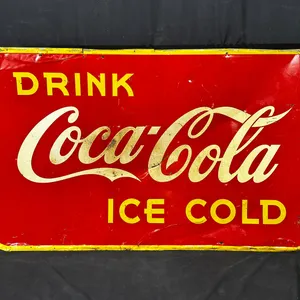 VINTAGE "DRINK COCA-COLA ICE COLD" EMBOSSED METAL SIGN 4FT X 3FT