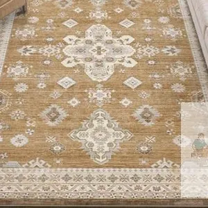 New - DEXI 4ft×6ft Washable Area Rug - Stain Resistant Low Pile Carpet with Non Slip Backing, Light Brown .