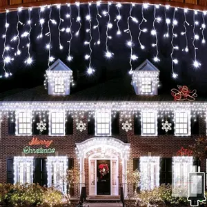 New 141FT 1332 LED Icicle Lights Outdoor, Faceted Diamond Lens Curtain Lights with Timer & 12 Modes, Dimmable, 360 Drops String Lights for House E