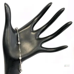 Vintage Stamped 925 Sterling Silver Line / Tennis Bracelet With Bezel-Set Rhinestones, 7.5" Long