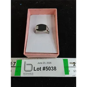Men's Ring Featuring Large Black Stone (Onyx?)Framed  by Small Accent Stones