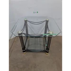 * 2-Tier Metal Framed Glass Coffee Table - 1 Chip - Cannot Ship