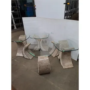 * Set of 4 Stoneware/Glass Top Living Room Tables (Coffee & 3 End) - Glass Separates - Cannot Ship