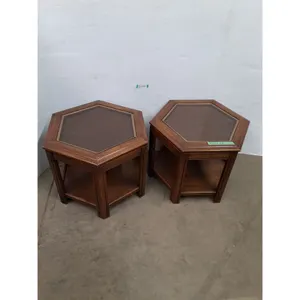 * (2) Wooden Hexagon End Tables w/Glass Inserts - Cannot Ship