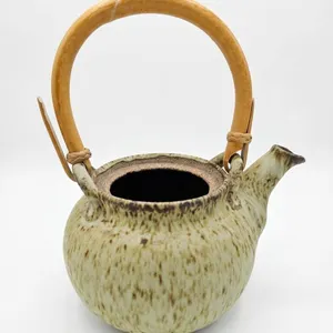 Stoneware Teapot and Creamer Set with Bamboo