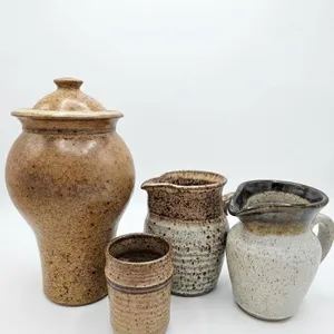 5 Speckled Stoneware Pottery Vessels