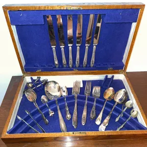 Wooden Flatware Chest with Silver-Plated Cutlery
