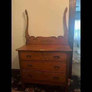 Antique Oak Dresser 3 Drawer Brown Ornate