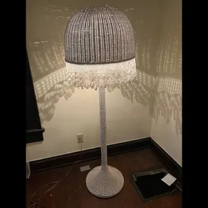 Vintage White Wicker Floor Lamp Lace Trim