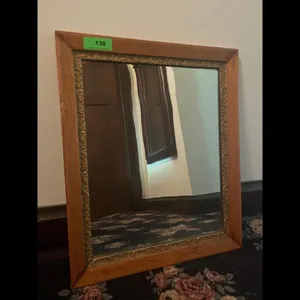 Vintage Oak Framed Mirror Ornate Gold Trim