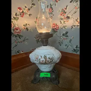 Vintage Floral Glass Oil Lamp