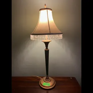 Vintage Table Lamp Beaded Shade Green Brass