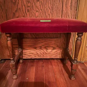 Vintage Red Velvet Upholstered Footstool Ottoman