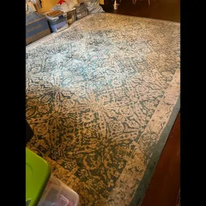 Large Teal Cream Damask Rectangular Area Rug