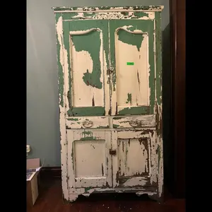 Antique Farmhouse Cabinet Distressed Green White