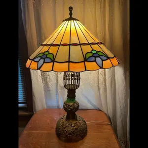 Vintage Stained Glass Table Lamp Ornate Base