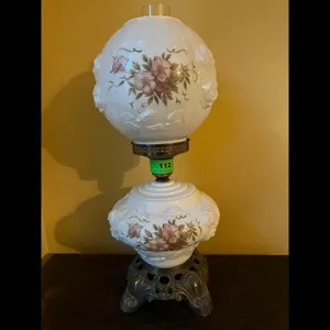 Vintage Floral Glass Lamp Ornate Base