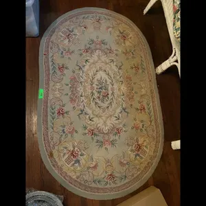 Oval Floral Light Blue Cream Area Rug