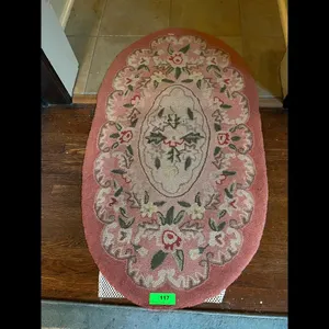 Pink Floral Oval Rug