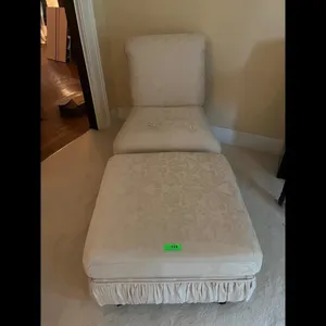 Cream Damask Chaise Lounge Ottoman