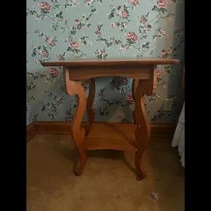 Antique Oak Side Table with Shelf