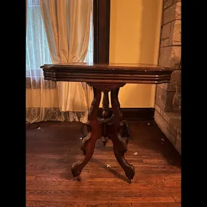 Antique Wooden Side Table Carved Base