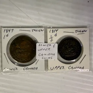 1847 One Cent Token - Lower Canada & 1854 1/2 Penny - Upper Canada