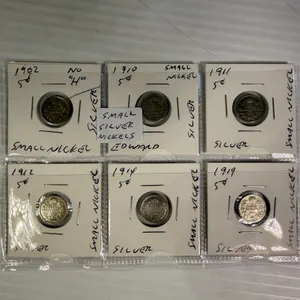 6 - 1902 No "H" Edward & 1910 Edward & 1911, 1912, 1914, 1919 - All Silver Nickels