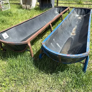 2 - 10' PLASTIC FEED TROUGHS w/ METAL FRAME