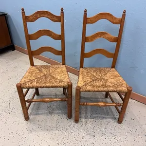 2 Stickley ladder back rush seat dining chairs