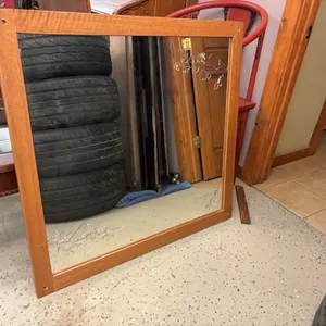 Wood framed etched mirror
