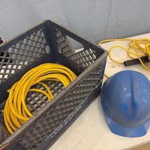 Ext cord, hard hat, work light
