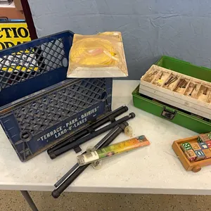 Wood blocks, tackle box, sun shades, heat tape