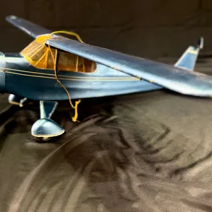 VINTAGE HAND-BUILT BLUE MODEL AIRPLANE - HIGH-WING MONOPLANE STYLE W/ 4FT WINGSPAN & 2FT9 LENGTH