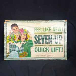RARE ORIGINAL 1950's 7-UP "FEEL LIKE NEW! QUICK LIFT!" CARDBOARD SIGN 3FT X 2FT