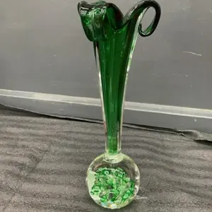 VINTAGE HEAVY GLASS GREEN VASE