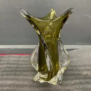 VINTAGE HEAVY GLASS VASE - SWIRLED BASE