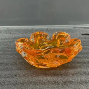 SMALL VINTAGE HEAVY GLASS DECOR PIECE - ORANGE