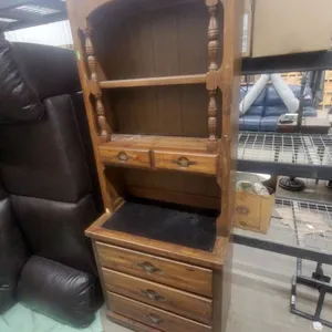 Wooden Secretary Desk Hutch with Turned Spindle Shelves and Three-Drawer Base 76 x 30 x 18"