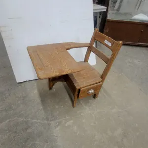 Vintage Wooden Child's School Desk with Integrated Chair and Under-Seat Drawer