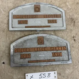 Two Doyle's Funeral Chapel Metal Grave Marker Plaques, Glover and Hennan