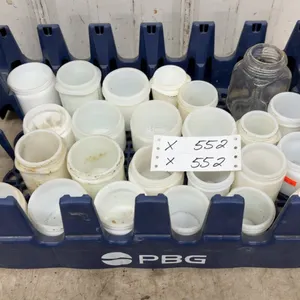 Lot of 23 Vintage Milk Glass Jars with a Clear Glass Jar in PBG Crate