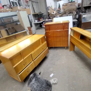 Mid-Century Modern Maple Dresser 33 x 50 x 17" with Mirror 32 x 42" and Matching Tall Chest