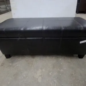 Black Faux Leather Upholstered Storage Bench with Stitched Paneling and Hinged Lid 17 x 17 x 43"